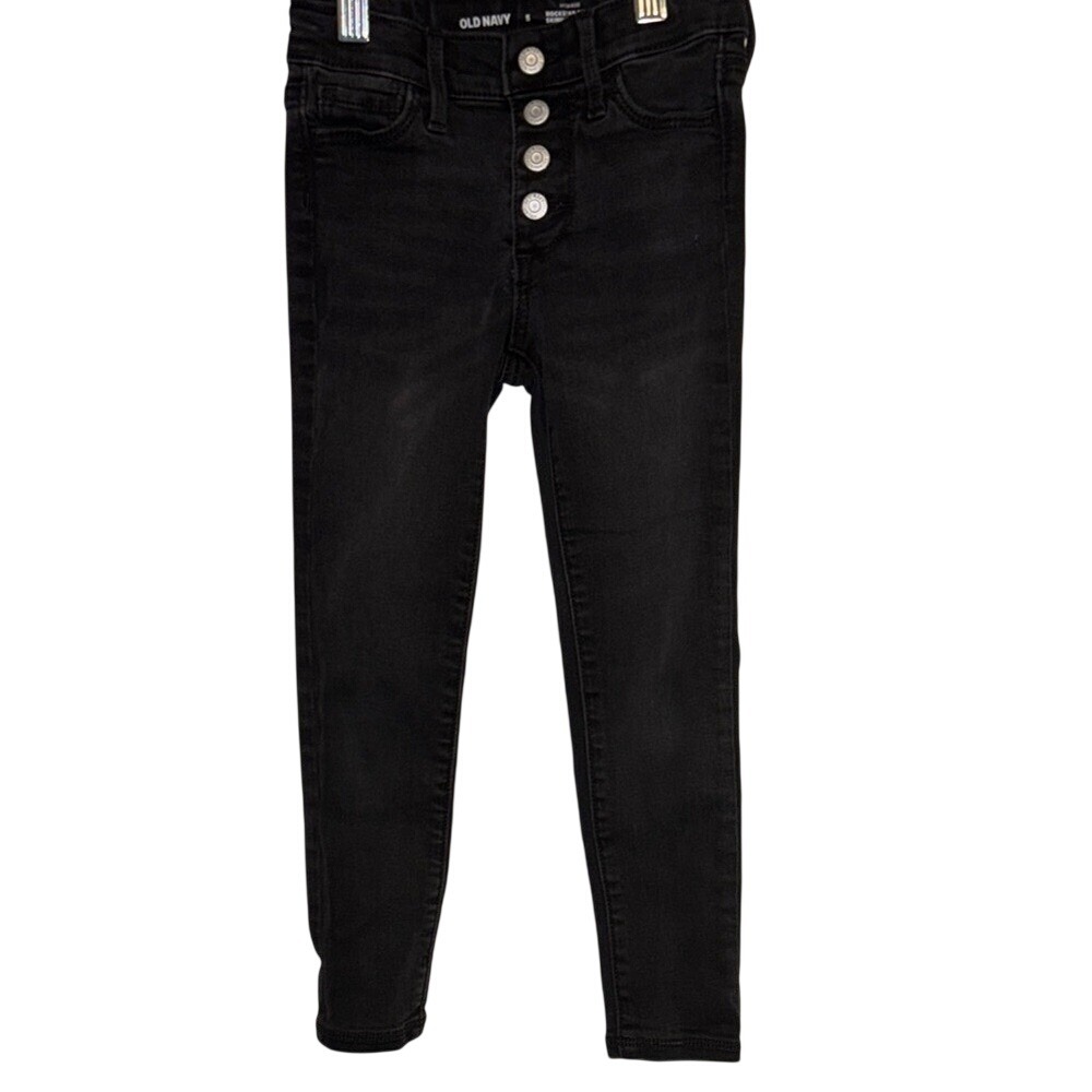 Old Navy Girls Rockstar Skinny Jeans Black High Rise Button Fly Size 5
